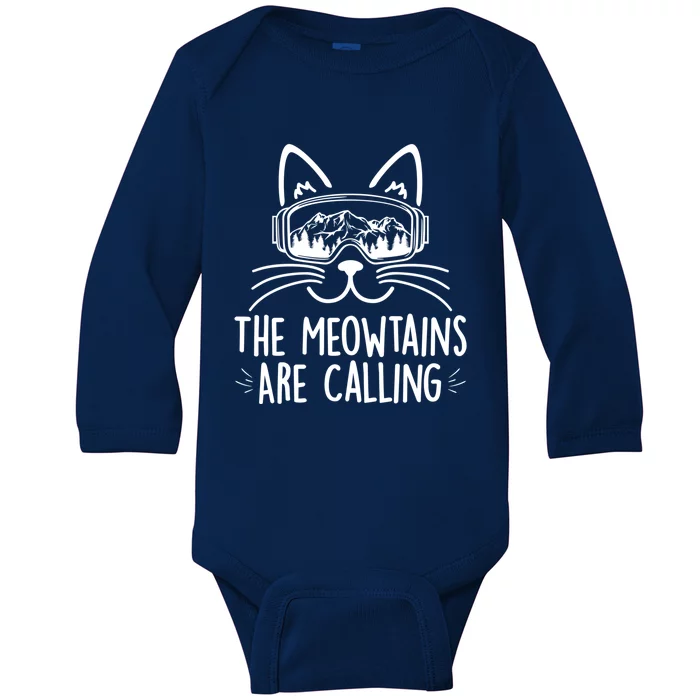 Snowboarding Cat Lover Ski Lover Mountain Skier Gift Baby Long Sleeve Bodysuit