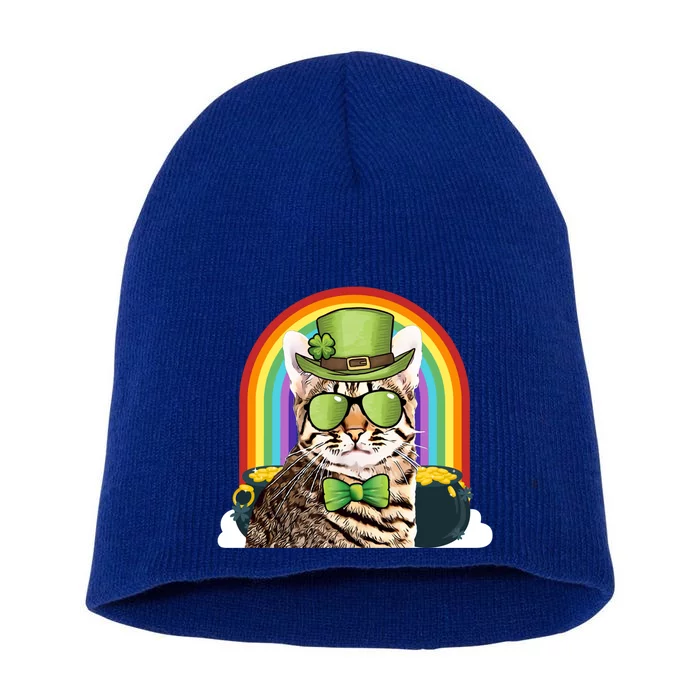 Savannah Cat Leprechaun Funny St Patricks Day Gift Short Acrylic Beanie