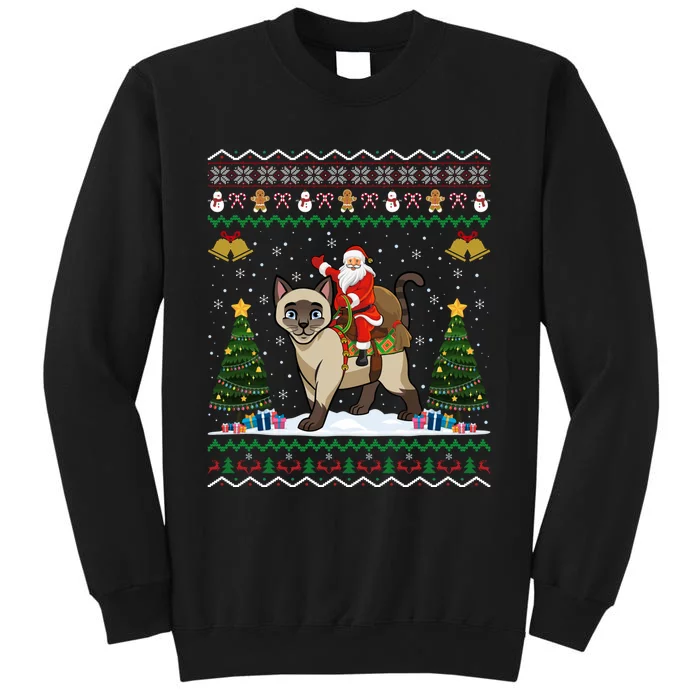 Siamese Cat Lover Santa Riding Siamese Cat Ugly Christmas Tall Sweatshirt