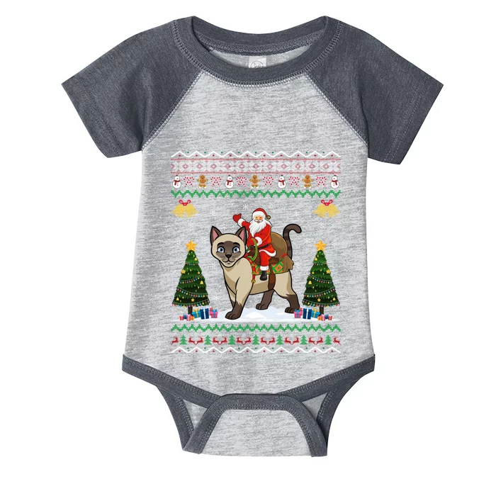 Siamese Cat Lover Santa Riding Siamese Cat Ugly Christmas Infant Baby Jersey Bodysuit