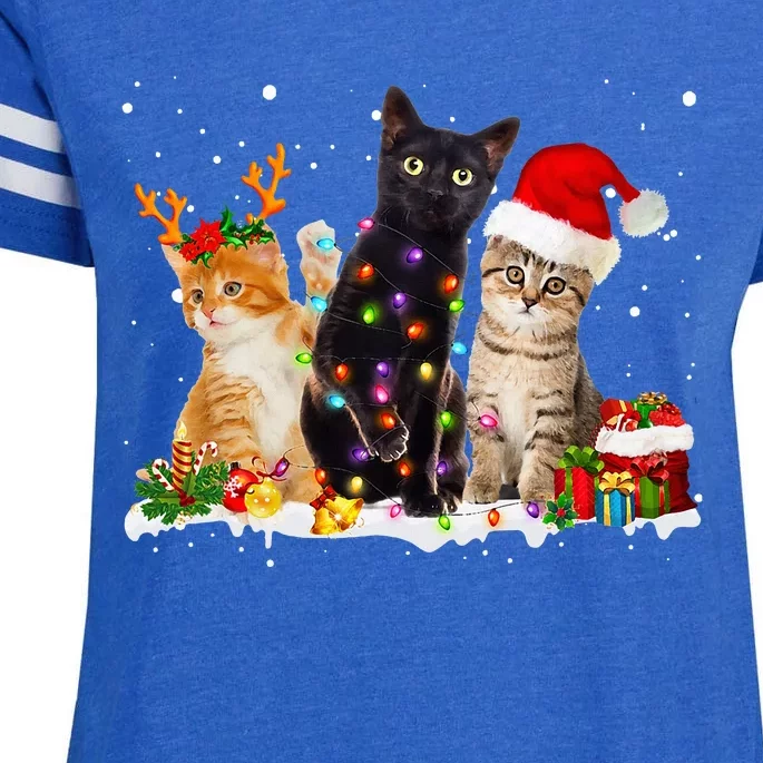 Santa Cat Light Gorgeous Reindeer Pajama Christmas Cat Lover Enza Ladies Jersey Football T-Shirt