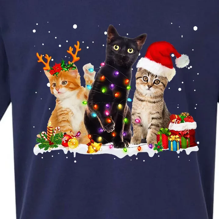 Santa Cat Light Gorgeous Reindeer Pajama Christmas Cat Lover Sueded Cloud Jersey T-Shirt