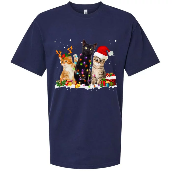 Santa Cat Light Gorgeous Reindeer Pajama Christmas Cat Lover Sueded Cloud Jersey T-Shirt