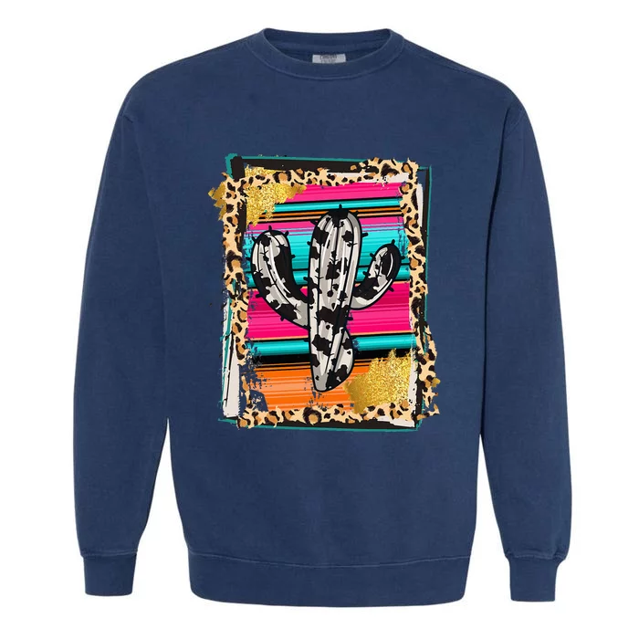 Serape Cactus Leopard Cow Pattern Print Cowgirl Rodeo Garment-Dyed Sweatshirt