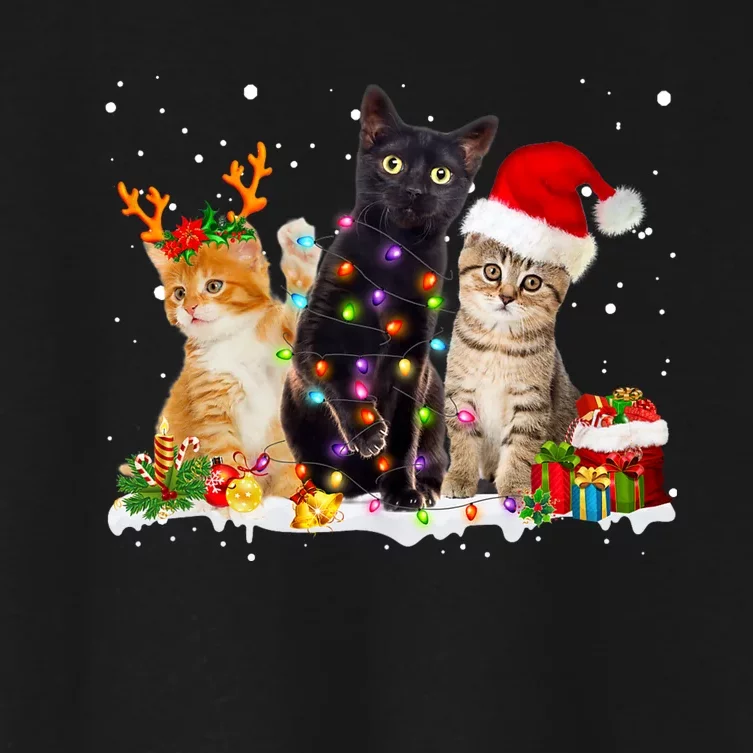 Santa Cat Light Gorgeous Reindeer Pajama Christmas Cat Lover Women's Crop Top Tee