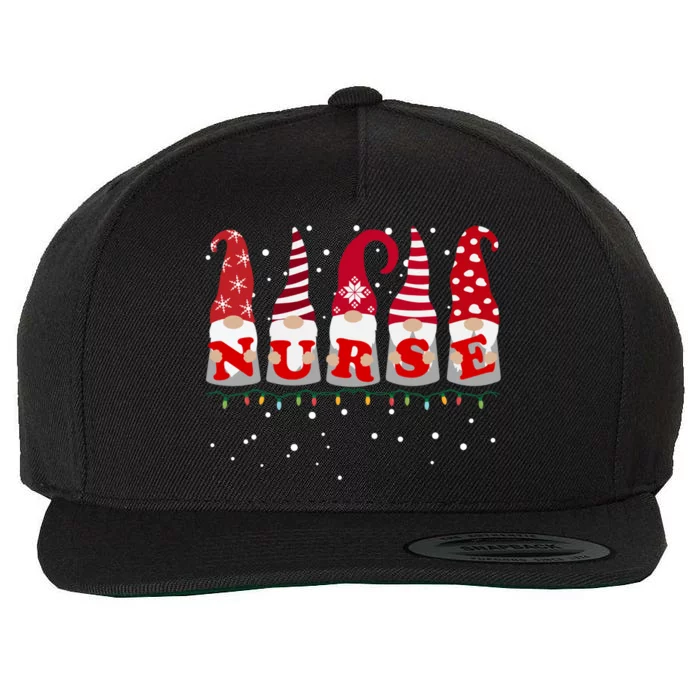 Snow Christmas Lights Nurse Gnome Christmas Gift Wool Snapback Cap