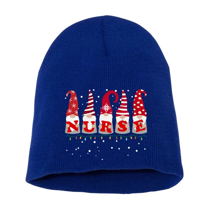 Snow Christmas Lights Nurse Gnome Christmas Gift Short Acrylic Beanie