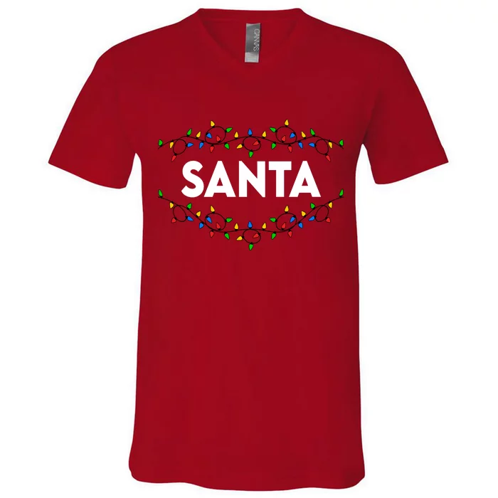 Santa Christmas Lights Funny Matching Couples Christmas V-Neck T-Shirt