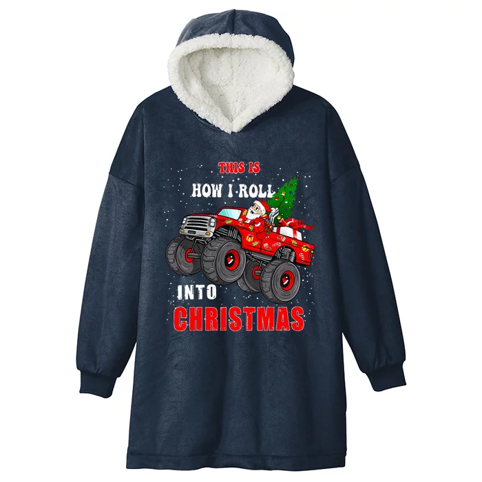 Santa Claus Monster Truck Christmas Xmas Hooded Wearable Blanket