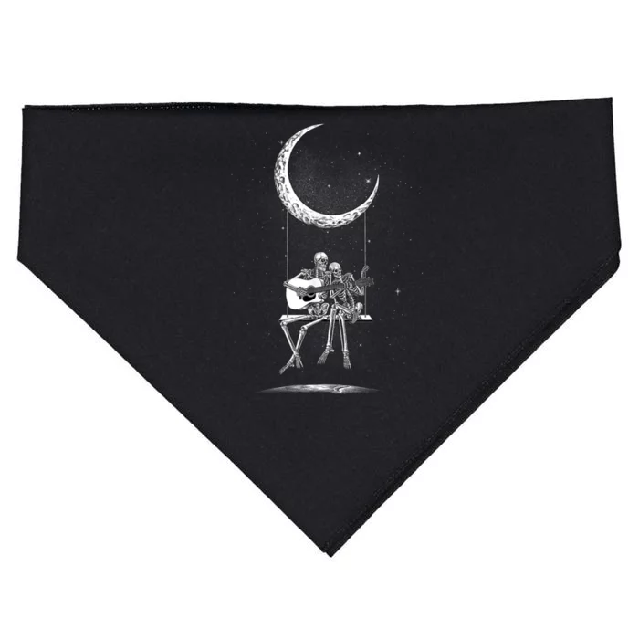 Skeleton Couple Moon Swing Playing Guitar Halloween Rock On USA-Made Doggie Bandana