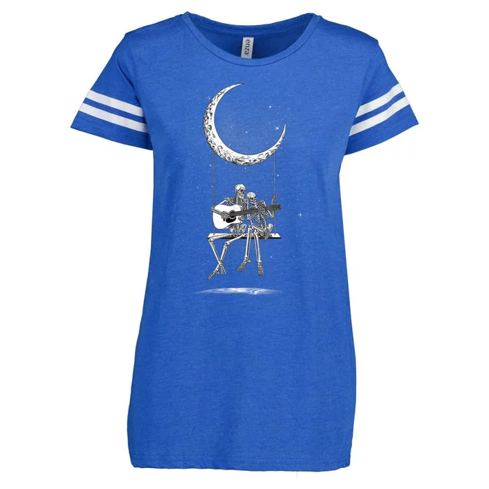 Skeleton Couple Moon Swing Playing Guitar Halloween Rock On Enza Ladies Jersey Football T-Shirt