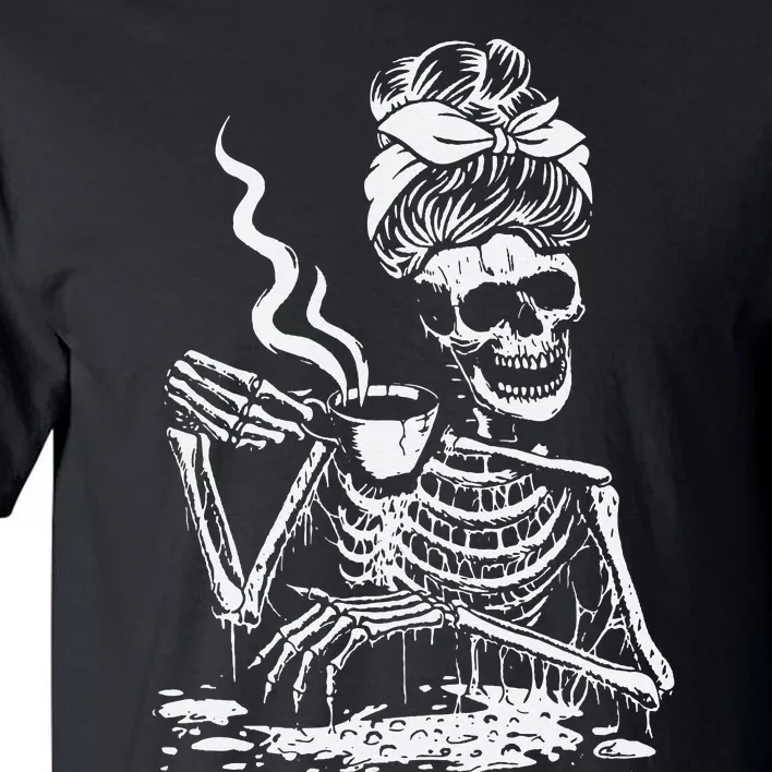 Skeleton Coffee Messy Bun Front Design Tall T-Shirt