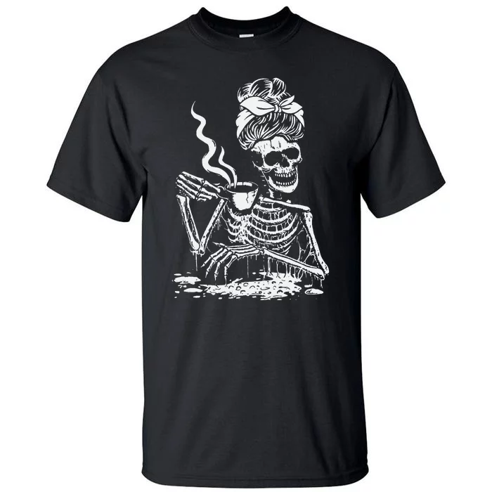 Skeleton Coffee Messy Bun Front Design Tall T-Shirt