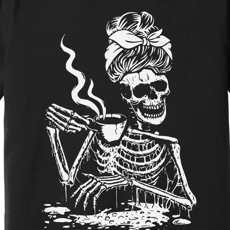 Skeleton Coffee Messy Bun Front Design Premium T-Shirt