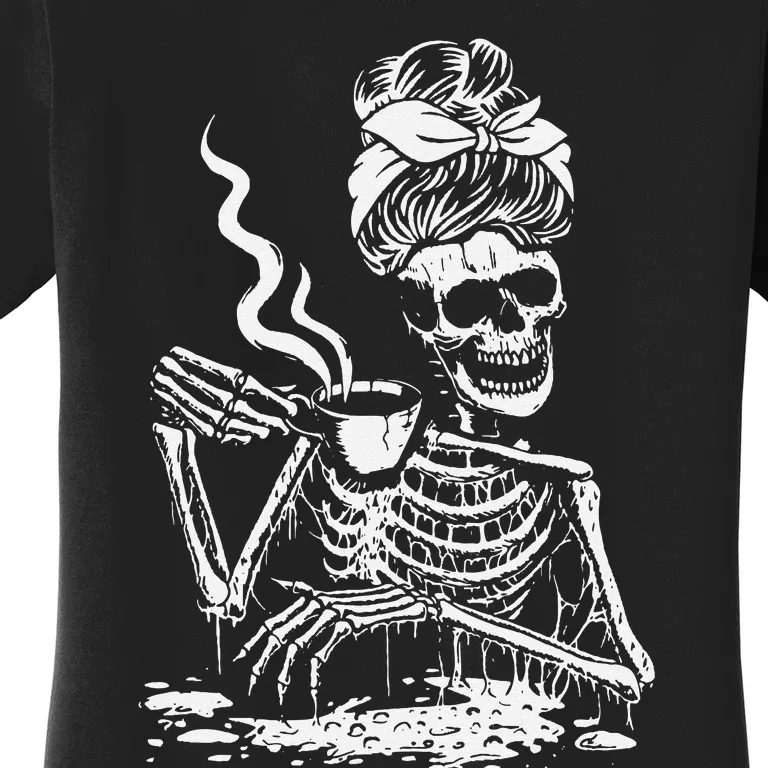 Skeleton Coffee Messy Bun Front Design Women's T-Shirt