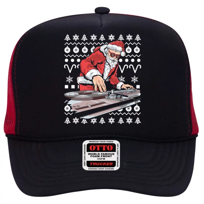 Santa Claus Music Dj Ugly Christmas Cool Gift High Crown Mesh Trucker Hat