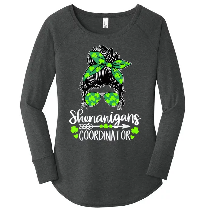 Shenanigans Coordinator Messy Bun St Patricks Day For Women Women's Perfect Tri Tunic Long Sleeve Shirt