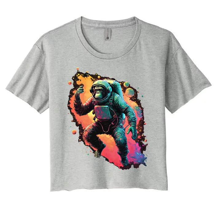 Space Chimp Monkey Astronaut Cosmonaut Cool Graphic Gift Women's Crop Top Tee