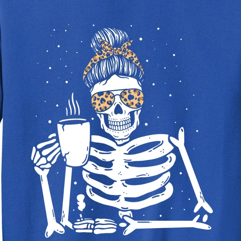 Skeleton Coffee Messy Bun Halloween Gift Tall Sweatshirt