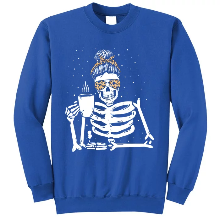 Skeleton Coffee Messy Bun Halloween Gift Tall Sweatshirt