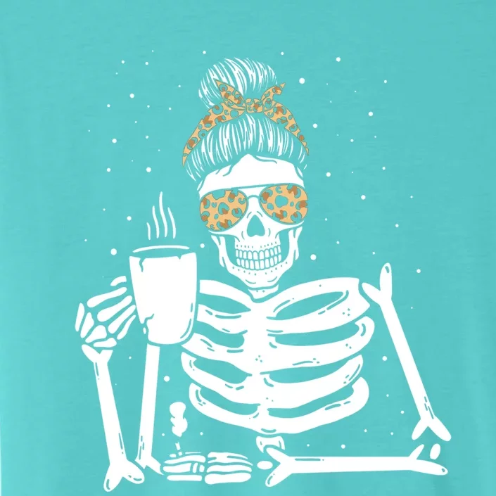 Skeleton Coffee Messy Bun Halloween Gift ChromaSoft Performance T-Shirt