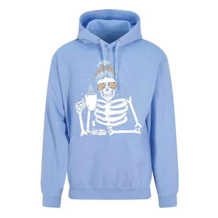 Skeleton Coffee Messy Bun Halloween Gift Unisex Surf Hoodie