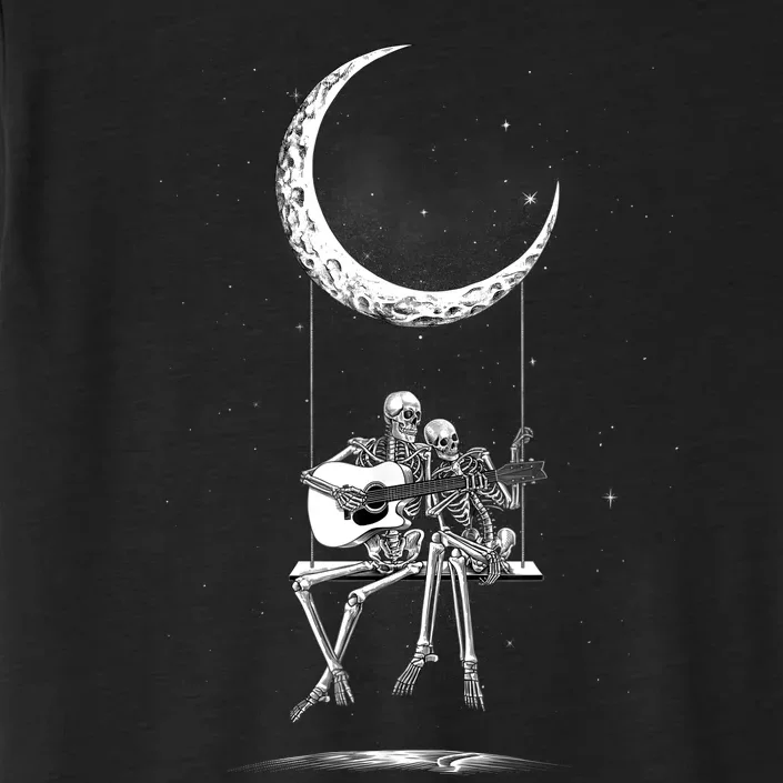 Skeleton Couple Moon Swing Playing Guitar Halloween Rock On ChromaSoft Performance T-Shirt