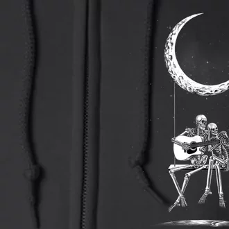 Skeleton Couple Moon Swing Playing Guitar Halloween Rock On Full Zip Hoodie