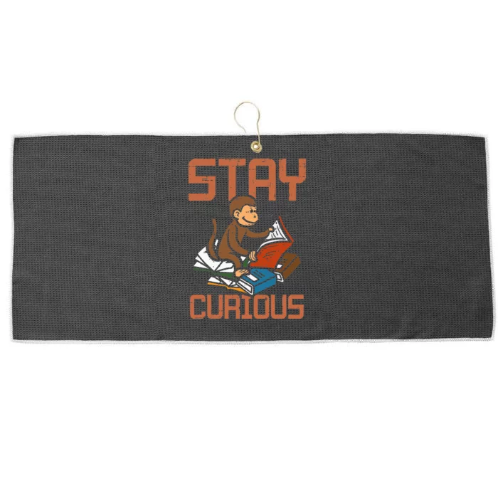 Stay Curious Monkey Reading Funny Book Lover Bookworm Large Microfiber Waffle Golf Towel