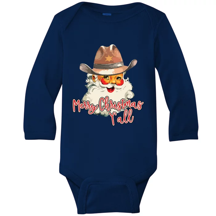 Santa Claus Merry Christmas Yall Western Country Cowboy Baby Long Sleeve Bodysuit