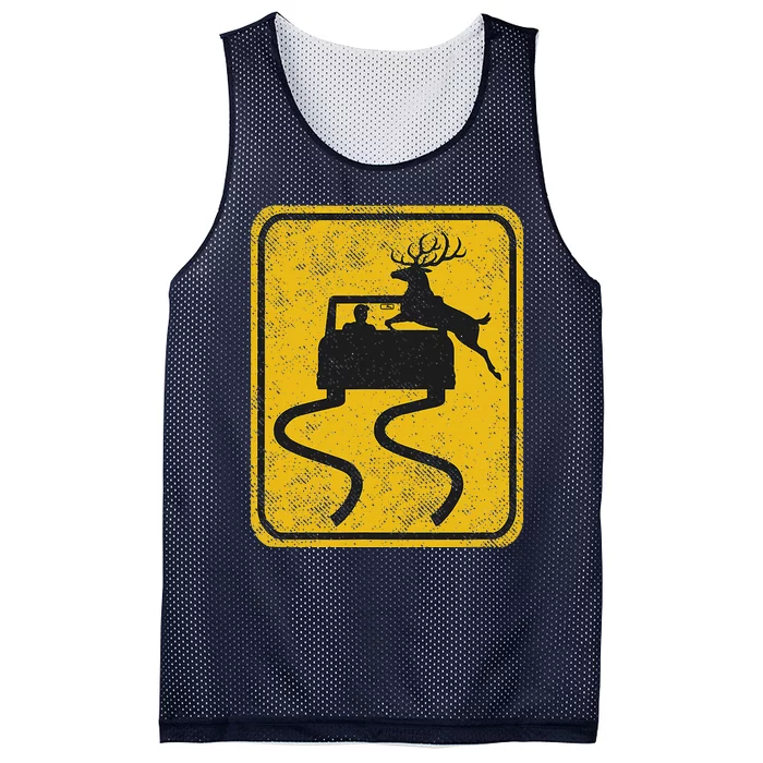 Swerving Car Meets Deer Crossing Vintage Mesh Reversible Basketball Jersey Tank