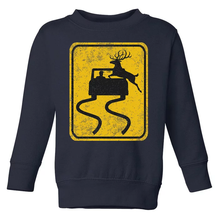 Swerving Car Meets Deer Crossing Vintage Toddler Sweatshirt