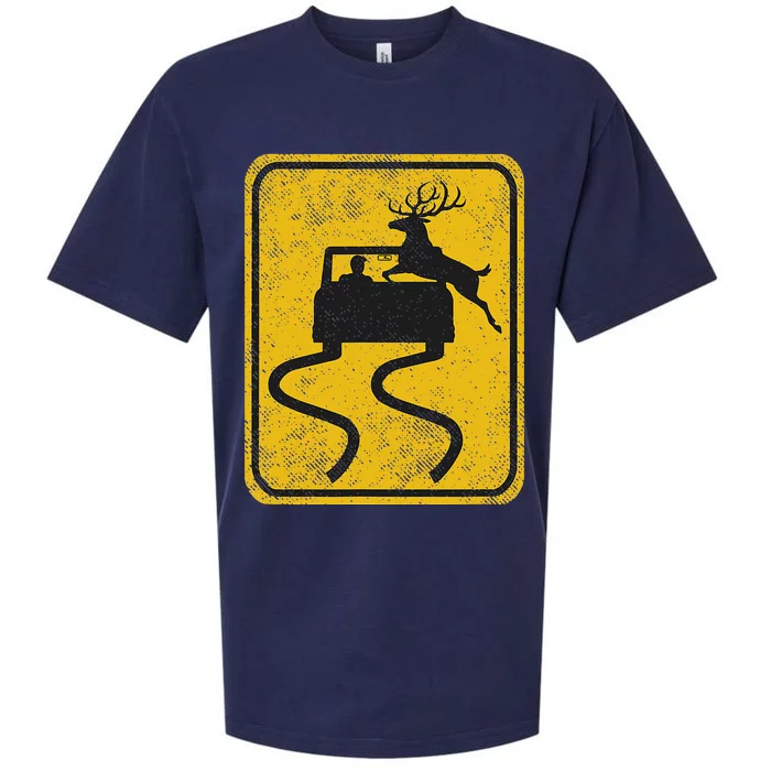 Swerving Car Meets Deer Crossing Vintage Sueded Cloud Jersey T-Shirt