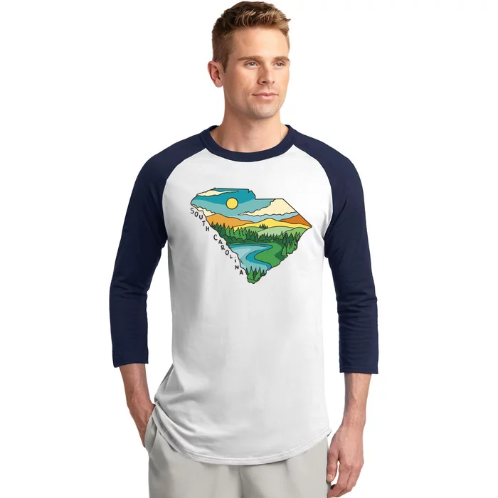 South Carolina Map Baseball Sleeve Shirt