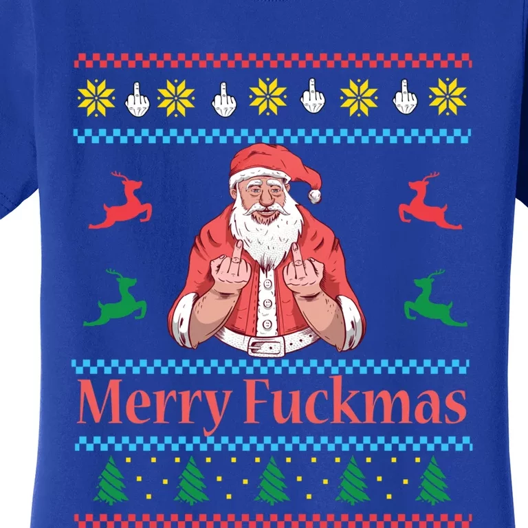 Santa Claus Middle Finger Merry Fuckmas Ugly Christmas Gift Women's T-Shirt