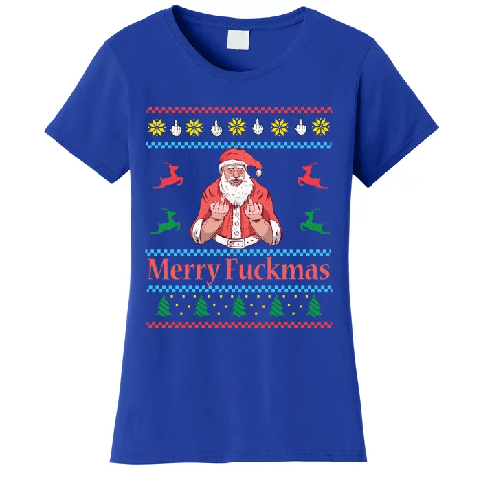 Santa Claus Middle Finger Merry Fuckmas Ugly Christmas Gift Women's T-Shirt