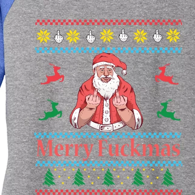 Santa Claus Middle Finger Merry Fuckmas Ugly Christmas Gift Women's Tri-Blend 3/4-Sleeve Raglan Shirt