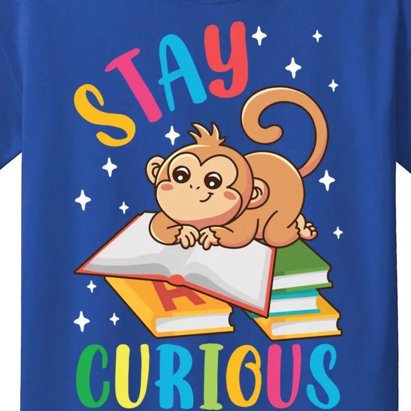 Stay Curious Monkey Reading Funny Book Lover Bookworm Cute Gift Kids T-Shirt