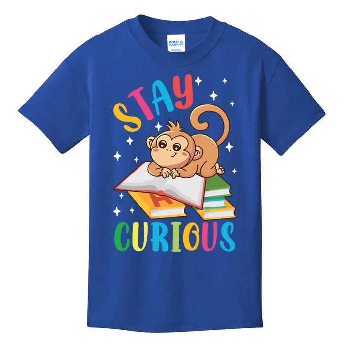 Stay Curious Monkey Reading Funny Book Lover Bookworm Cute Gift Kids T-Shirt