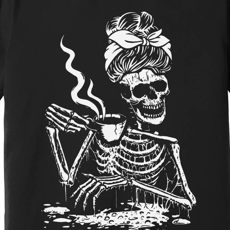 Skeleton Coffee Messy Bun Front Design Premium T-Shirt