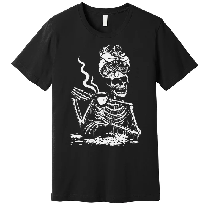 Skeleton Coffee Messy Bun Front Design Premium T-Shirt