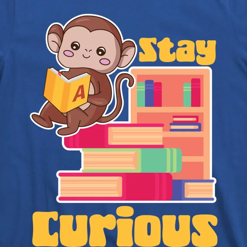 Stay Curious Monkey Reading Funny Book Lover Bookworm Cute Gift T-Shirt