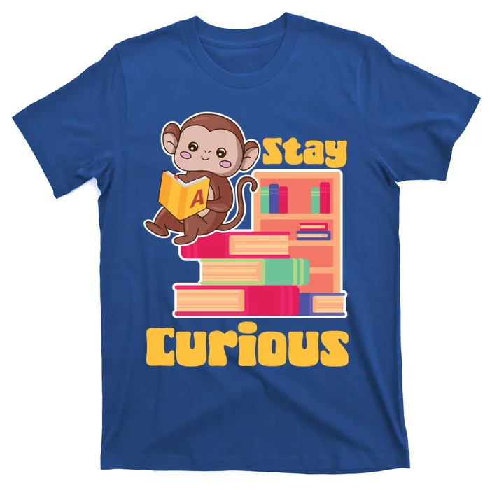 Stay Curious Monkey Reading Funny Book Lover Bookworm Cute Gift T-Shirt