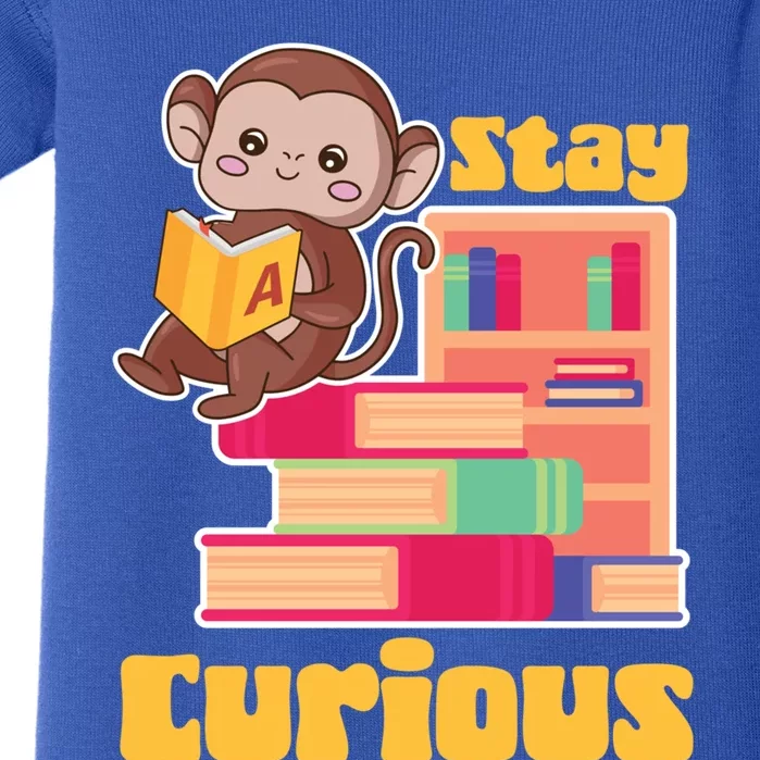 Stay Curious Monkey Reading Funny Book Lover Bookworm Cute Gift Baby Bodysuit