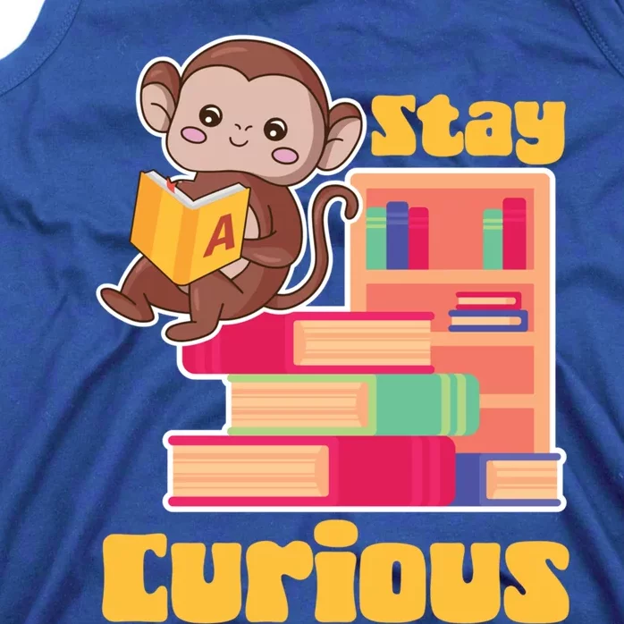 Stay Curious Monkey Reading Funny Book Lover Bookworm Cute Gift Tank Top