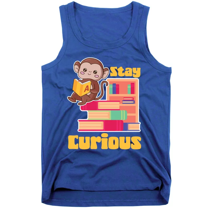 Stay Curious Monkey Reading Funny Book Lover Bookworm Cute Gift Tank Top