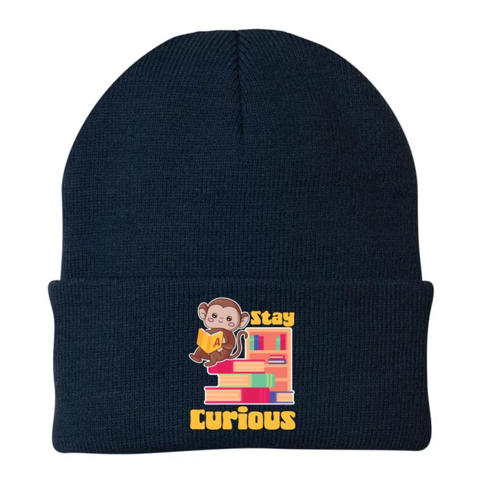 Stay Curious Monkey Reading Funny Book Lover Bookworm Cute Gift Knit Cap Winter Beanie