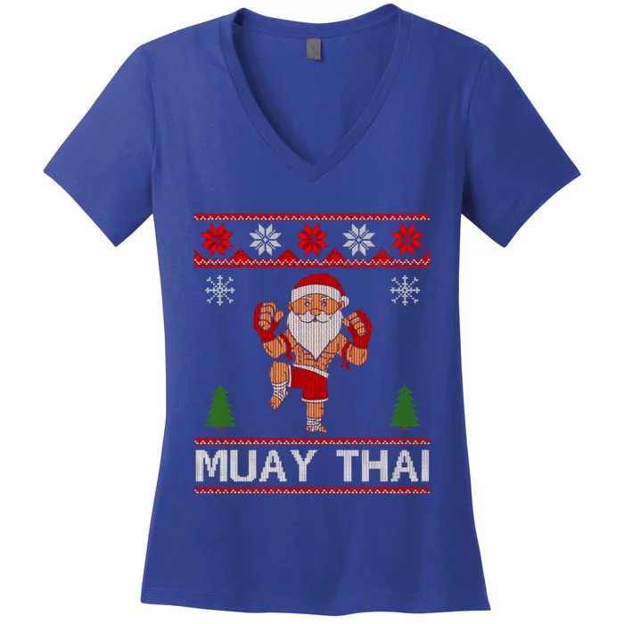 Santa Claus Muay Thai Training Christmas Ugly Meaningful Gift Women's V-Neck T-Shirt