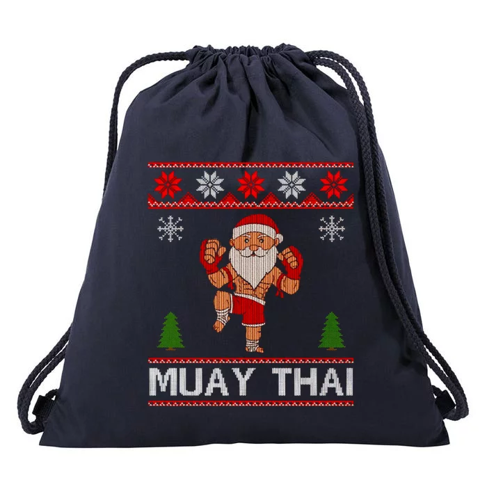 Santa Claus Muay Thai Training Christmas Ugly Meaningful Gift Drawstring Bag