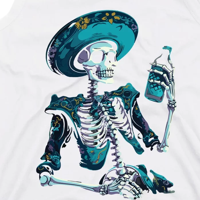 Skeleton Charro Mexican Skull Tequila Long Sleeve Tank Top